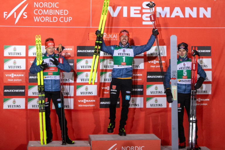 Julian Schmid (GER), Johannes Rydzek (GER), Vinzenz Geiger (GER), (l-r)