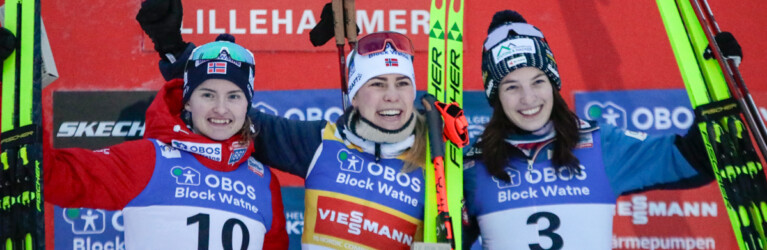 Das erste Podium der Saison: Gyda Westvold Hansen (NOR), Ida Marie Hagen (NOR), Lisa Hirner (AUT), (l-r)
