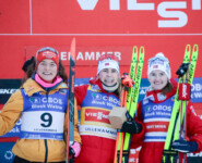 Das Podium der Damen: Nathalie Armbruster (GER), Ida Marie Hagen (NOR), Gyda Westvold Hansen (NOR), (l-r)