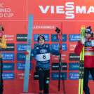 Das Podium des Tages: Julian Schmid (GER), Vinzenz Geiger (GER), Jarl Magnus Riiber (NOR), (l-r)