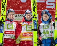 Die Sieger der Herren: Jens Luraas Oftebro (NOR), Jarl Magnus Riiber (NOR), Kristjan Ilves (EST), (l-r)