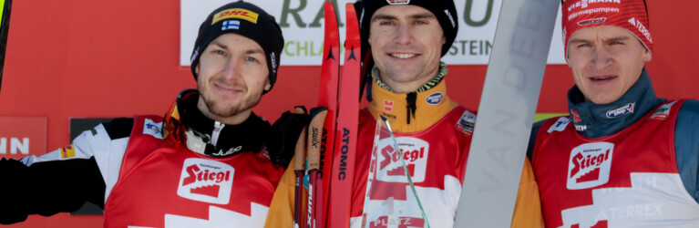 Das Podium der Herren: Ilkka Herola (FIN), Vinzenz Geiger (GER), Julian Schmid (GER), (l-r)