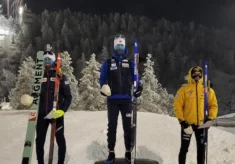 Siegerpodium bei eisigen Temperaturen: Florian Kolb (AUT). Simen Tiller (NOR), Jakob Lange (GER)