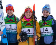 Trine Göpfert (GER), Nathalie Armbruster (GER) und Marie Nähring (GER) (l-r) beim deutschen Dreifach-Erfolg in Schonach