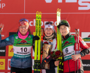 Das Podium der Damen: Nathalie Armbruster (GER), Ida Marie Hagen (NOR), Haruka Kasai (JPN), (l-r)