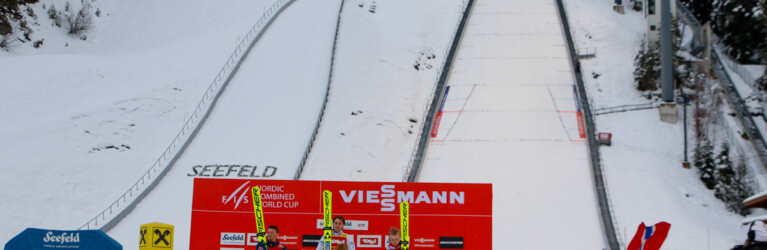 Johannes Lamparter (AUT), Jarl Magnus Riiber (NOR), Jens Luraas Oftebro (NOR), (l-r)