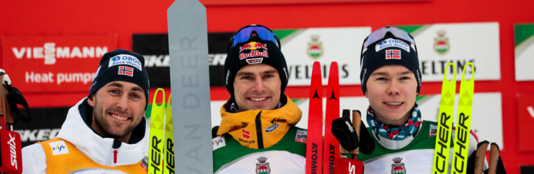 Jarl Magnus Riiber (NOR), Vinzenz Geiger (GER), Jens Luraas Oftebro (NOR), (l-r)