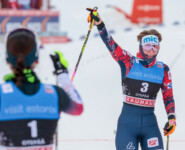 Claudia Purker (AUT) freut sich über eine neue Bestleistung.