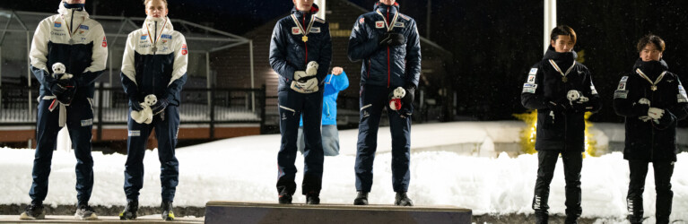 Team Sprint-Siegerehrung: Even Leinan Lund (NOR), Torje Seljeset (NOR), Andreas Gfrerer (AUT), Paul Walcher (AUT), Atsushi Narita (JPN), Kyotaro Yamazaki (JPN) (l-r)Andreas Gfrerer (AUT), Paul Walcher (AUT), Atsushi Narita (JPN), Kyotaro Yamazaki (JPN) (l-r)