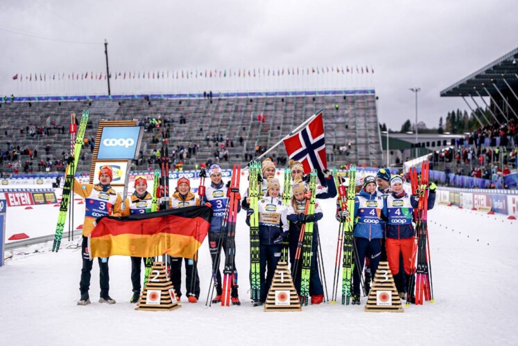 Julian Schmid (GER), Jenny Nowak (GER), Nathalie Armbruster (GER), Vinzenz Geiger (GER), Jens Luraas Oftebro (NOR), Gyda Westvold Hansen (NOR), Ida Marie Hagen (NOR), Jarl Magnus Riiber (NOR), Stefan Rettenegger (AUT), Lisa Hirner (AUT), Johannes Lamparter (AUT), Claudia Purker (AUT), (l-r)