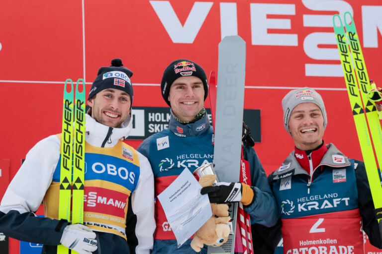 Jarl Magnus Riiber (NOR), Vinzenz Geiger (GER), Johannes Lamparter (AUT), (l-r)