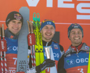 Das Podium des Tages: Vinzenz Geiger (GER), Ilkka Herola (FIN), Johannes Lamparter (AUT), (l-r)