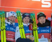 Das Podium des Tages: Ida Marie Hagen (NOR), Gyda Westvold Hansen (NOR), Haruka Kasai (JPN), (l-r)