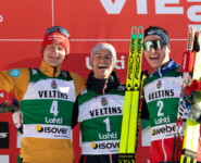 Die Tagessieger des Saisonfinals: Julian Schmid (GER), Johannes Lamparter (AUT), Laurent Muhlethaler (FRA), (l-r)