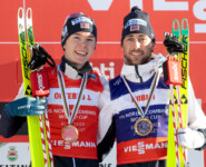 Bester Läufer und bester Springer: Jens Luraas Oftebro (NOR), Jarl Magnus Riiber (NOR), (l-r)