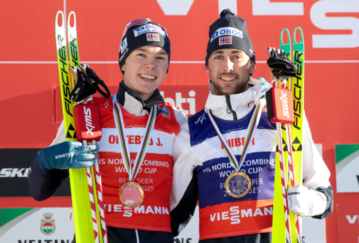 Bester Läufer und bester Springer: Jens Luraas Oftebro (NOR), Jarl Magnus Riiber (NOR), (l-r)