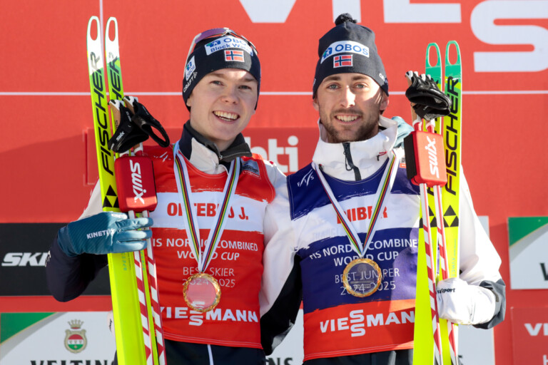 Bester Läufer und bester Springer: Jens Luraas Oftebro (NOR), Jarl Magnus Riiber (NOR), (l-r)