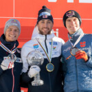 Das Podium des Massenstarts: Johannes Lamparter (AUT), Jarl Magnus Riiber (NOR), Vinzenz Geiger (GER), (l-r)