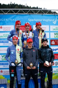 Kombinachwuchs: Tristan Sommerfeldt (GER), Richard Stenzel (GER), Benedikt Graebert (GER), Lucas Mach (GER), Jonathan Graebert (GER), Ansgar Schupp (GER) (l-r) (Archivbild)