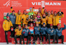 Damenteam mit Herren: Nathalie Armbruster (GER) und Vinzenz Geiger (GER) (Mitte oben) führen als Gesamtweltcupsieger des vergangenen Winters ihre Mannschaften in die neue Saison.