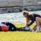 Maria Gerboth (GER II) blieb verletzt im Auslauf liegen und musste abtransportiert werden.