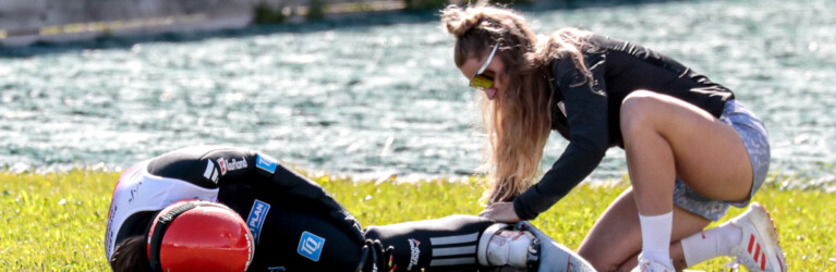 Maria Gerboth (GER II) blieb verletzt im Auslauf liegen und musste abtransportiert werden.