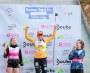Das Damen-Podium: Minja Korhonen (FIN), Nathalie Armbruster (GER), Ema Volavsek (SLO), (l-r)