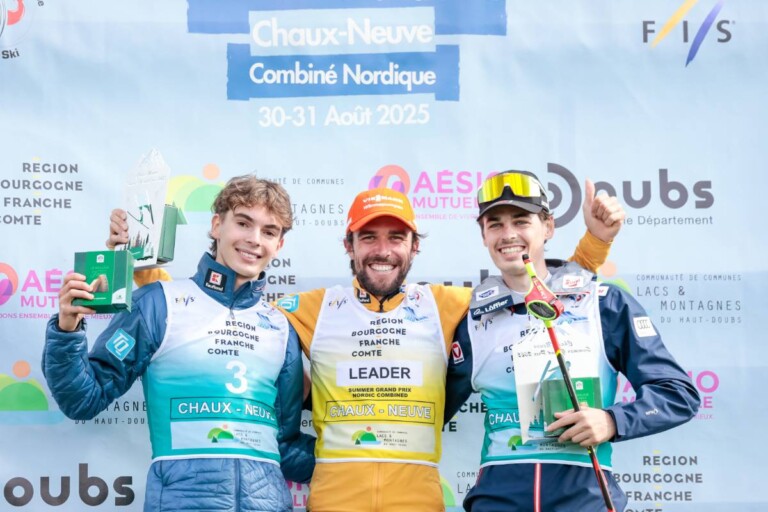 Das Herren-Podium: Richard Stenzel (GER), Johannes Rydzek (GER), Florian Kolb (AUT), (l-r)