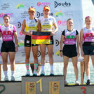 Das Podium der Damen: Ema Volavsek (SLO), Teja Pavec (SLO), Nathalie Armbruster (GER), Jenny Nowak (GER), Minja Korhonen (FIN), Anna Kerko (FIN), (l-r)