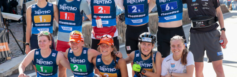 Die besten drei Teams: Lisa Hirner (AUT I), Johannes Lamparter (AUT I), Julian Schmid (GER I), Johannes Rydzek (GER I), Einar Luraas Oftebro (NOR I), Jens Luraas Oftebro (NOR I), (l-r), Claudia Purker (AUT I), Jenny Nowak (GER I), Nathalie Armbruster (GER I), Ida Marie Hagen (NOR I), Marte Leinan Lund (NOR I), (l-r)