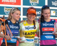 Die Besten der Gesamtwertung: Minja Korhonen (FIN), Nathalie Armbruster (GER), Ema Volavsek (SLO), (l-r)