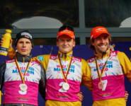 Podium bei den Männern: David Mach (GER), Julian Schmid (GER), Johannes Rydzek (GER), (l-r)