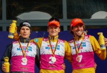 Podium bei den Männern: David Mach (GER), Julian Schmid (GER), Johannes Rydzek (GER), (l-r)
