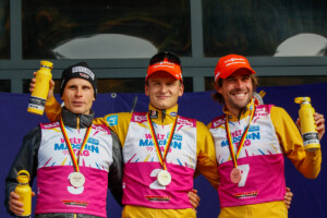 Podium bei den Männern: David Mach (GER), Julian Schmid (GER), Johannes Rydzek (GER), (l-r)
