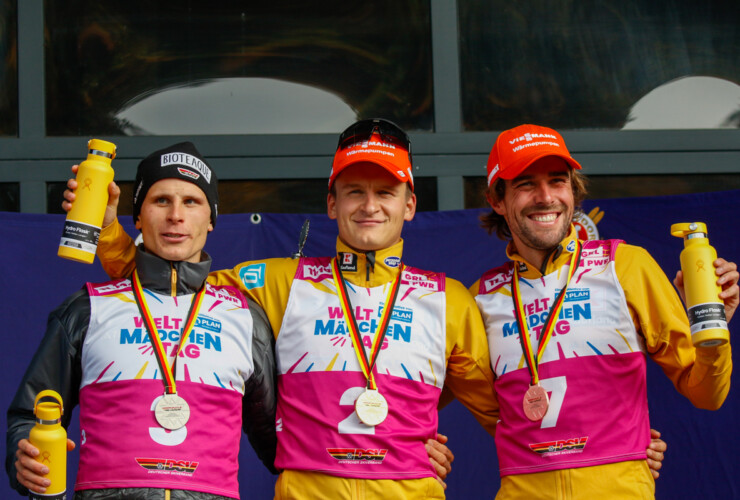 Podium bei den Männern: David Mach (GER), Julian Schmid (GER), Johannes Rydzek (GER), (l-r)