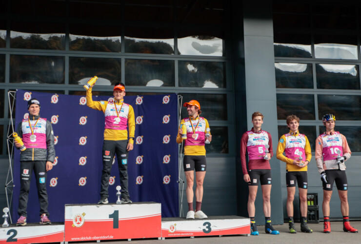 Podium bei den Männern: David Mach (GER), Julian Schmid (GER), Johannes Rydzek (GER), Wendelin Thannheimer (GER), Richard Stenzel (GER), Vinzenz Geiger (GER), (l-r)