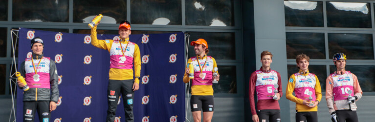 Podium bei den Männern: David Mach (GER), Julian Schmid (GER), Johannes Rydzek (GER), Wendelin Thannheimer (GER), Richard Stenzel (GER), Vinzenz Geiger (GER), (l-r)