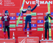 Das Podium der Damen: Alexa Brabec (USA), Ida Marie Hagen (NOR), Minja Korhonen (FIN), (l-r)