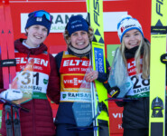 Das Podium der Damen: Alexa Brabec (USA), Ida Marie Hagen (NOR), Minja Korhonen (FIN), (l-r)