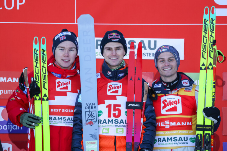 Das Podium der Herren: Jens Luraas Oftebro (NOR), Vinzenz Geiger (GER), Johannes Lamparter (AUT), (l-r)