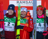 Das Podium der Damen: Alexa Brabec (USA), Ida Marie Hagen (NOR), Nathalie Armbruster (GER), (l-r)