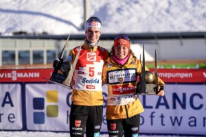 Die Titelverteidiger: Vinzenz Geiger (GER), Nathalie Armbruster (GER), (l-r)