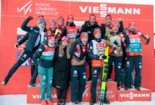 Richard Stenzel (GER), Johannes Rydzek (GER), Julian Schmid (GER), Coach Eric Frenzel (GER), Maria Gerboth (GER), Coach Kai Bracht (GER), (l-r)