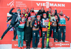 Richard Stenzel (GER), Johannes Rydzek (GER), Julian Schmid (GER), Coach Eric Frenzel (GER), Maria Gerboth (GER), Coach Kai Bracht (GER), (l-r)