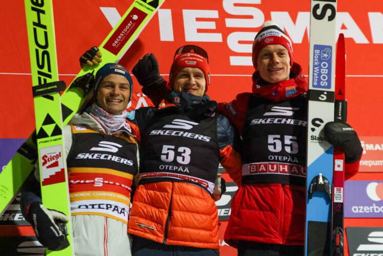 Massenstart-Sieger: Johannes Lamparter (AUT), Julian Schmid (GER), Einar Luraas Oftebro (NOR), (l-r)