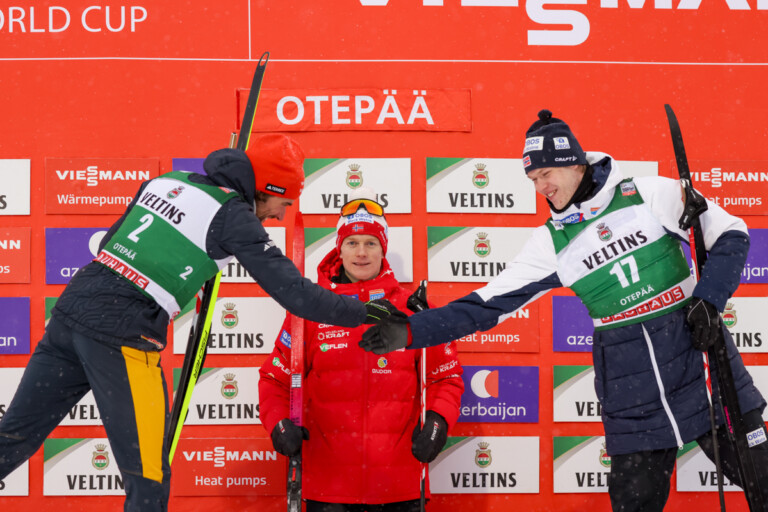 Johannes Rydzek (GER), Einar Oftebro (NOR), Andreas Skoglund (NOR), (l-r)