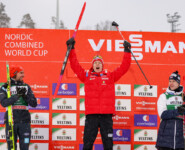 Johannes Rydzek (GER), Einar Oftebro (NOR), Andreas Skoglund (NOR), (l-r)