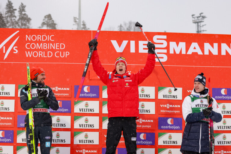 Johannes Rydzek (GER), Einar Oftebro (NOR), Andreas Skoglund (NOR), (l-r)