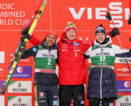 Johannes Rydzek (GER), Einar Oftebro (NOR), Andreas Skoglund (NOR), (l-r)