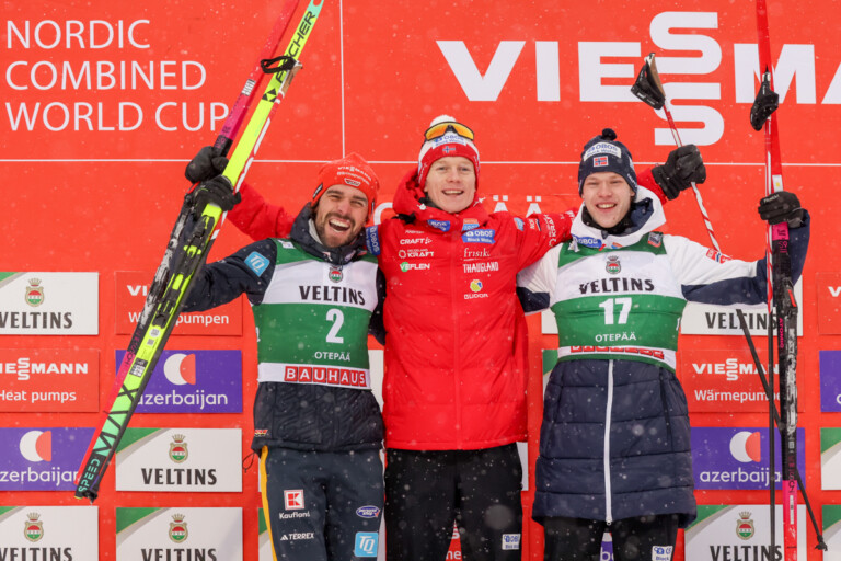 Johannes Rydzek (GER), Einar Oftebro (NOR), Andreas Skoglund (NOR), (l-r)